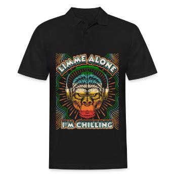 Affe mit Kopfhörer Gorilla-Affe, Chillen Spruch - Männer Poloshirt - Schwarz - Vorne - Kai (181cm)