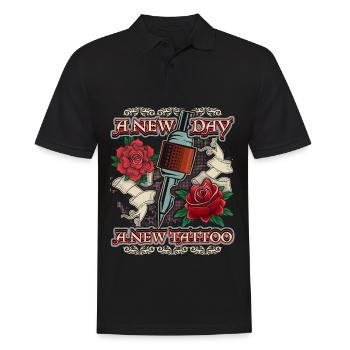Tattoo Rosen, Tätowierung, lustiger Spruch - Männer Poloshirt - Schwarz - Vorne - Kai (181cm)