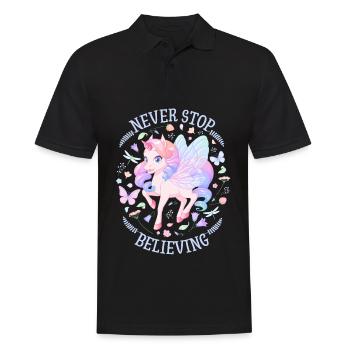 Licorne, Licorne Kawaii et Papillons - Polo Homme - noir - Devant - Kai (181cm)