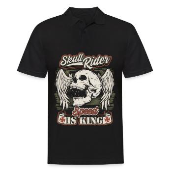 Crâne de motard avec ailes d’ange pour motocyclistes - Polo Homme - noir - Devant - Kai (181cm)