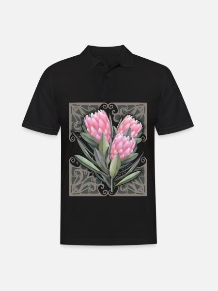 Protea vintage botanische Illustration, Blumen - Männer Poloshirt - Schwarz