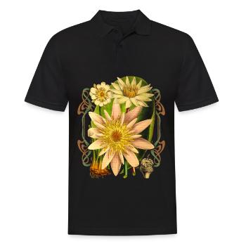 Vintage botanische Seerose, Lotusblüte - Männer Poloshirt - Schwarz - Vorne - Kai (181cm)