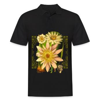 Illustration Art Nouveau Fleur de Lotus Vintage Nénuphar - Polo Homme - noir - Devant - Kai (181cm)