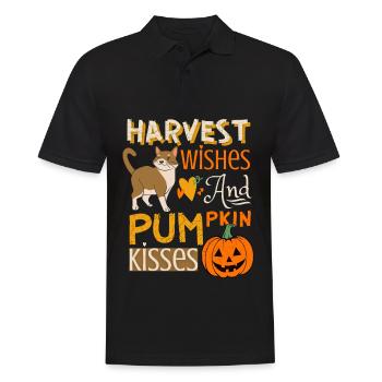 Herbst Ernte mit Kürbis und lustiger Katze - Männer Poloshirt - Schwarz - Vorne - Kai (181cm)