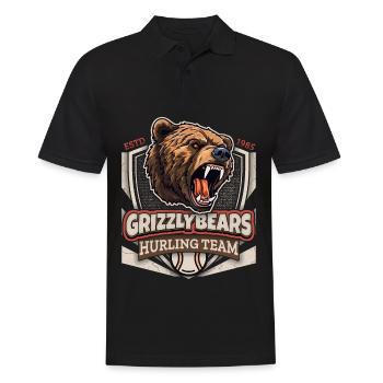 Hurling, Grizzly Bears Team, Grizzlybären Logo - Männer Poloshirt - Schwarz - Vorne - Kai (181cm)