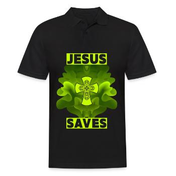 Jesus Christus, Christliches Kreuz, Jesus Saves - Männer Poloshirt - Schwarz - Vorne - Kai (181cm)
