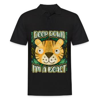 Lustiger Tiger Spruch, Kawaii Dschungel Tiger - Männer Poloshirt - Schwarz - Vorne - Kai (181cm)