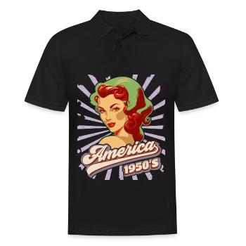 Pin-up, Amerika, USA, Rock'n'Roll, 1950er Jahre - Männer Poloshirt - Schwarz - Vorne - Kai (181cm)