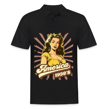 America USA 1950s, Pinup, Rock'n'Roll - Men's Polo Shirt - black - Front - Kai (181cm)