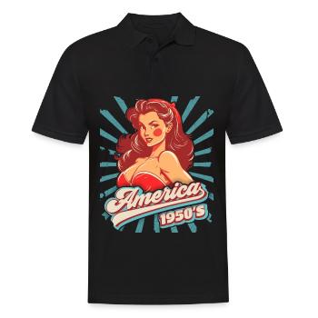 Pin-up, Rock'n'Roll, 1950er Jahre, Amerika, USA - Männer Poloshirt - Schwarz - Vorne - Kai (181cm)