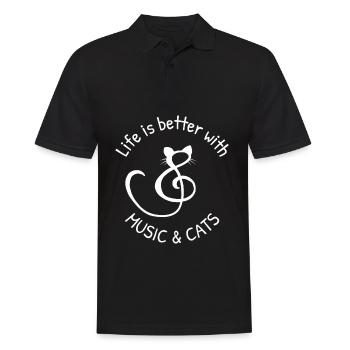 Katze Kater Mieze Kätzchen Musik Spruch Geschenk - Männer Poloshirt - Schwarz - Vorne - Kai (181cm)