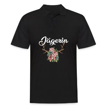 Jägerin Geweih Hirsch Rotwild Jäger Geschenk - Männer Poloshirt - Schwarz - Vorne - Kai (181cm)