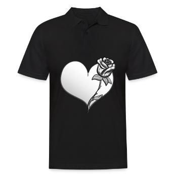 rose blume herz form symbol grau - Männer Poloshirt - Schwarz - Vorne - Kai (181cm)