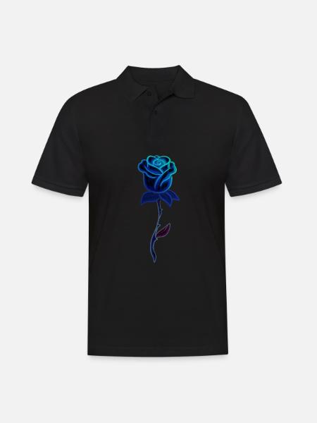 Blue Plant Rose Flower - Men's Polo Shirt - black