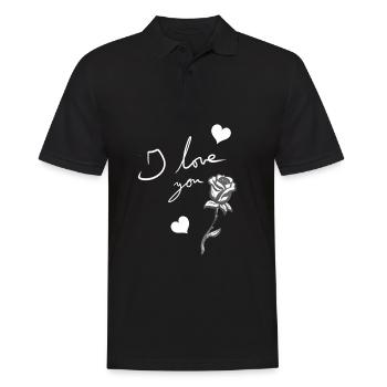 ich liebe dich rose blume herzen - Männer Poloshirt - Schwarz - Vorne - Kai (181cm)