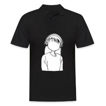 Dessin animé fille casque anime - Polo Homme - noir - Devant - Kai (181cm)