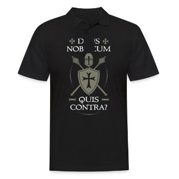 Templer-Rüstung + Deus Nobiscum Quis Contra - Männer Poloshirt - Schwarz - Vorne - Kai (181cm)