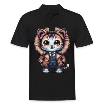 Dessin animé Chaton Kawaii en tenue de lion - Polo Homme - noir - Devant - Kai (181cm)