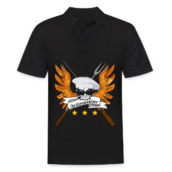 Grillmeister Schädel mit Flügeln - Männer Poloshirt - Schwarz - Vorne - Kai (181cm)