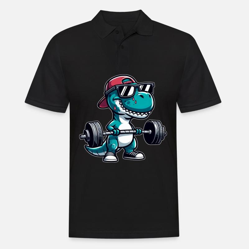 T-Rex Workout Dino Krafttraining - Männer Poloshirt - Schwarz