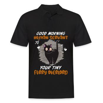 Bonjour, drôle de chat serviteur humain - Polo Homme - noir - Devant - Kai (181cm)