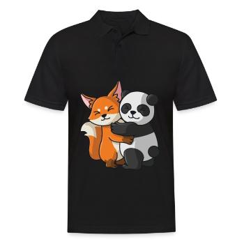 Doux renard et panda câlins drôles de combats - Polo Homme - noir - Devant - Kai (181cm)