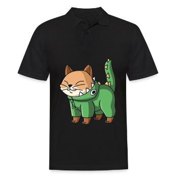 Kawaii Katze im Dino Kostüm Süßes Japanisches - Männer Poloshirt - Schwarz - Vorne - Kai (181cm)
