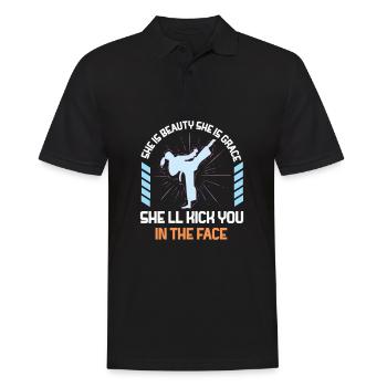 She Is Beauty She Is Grace She Will Kick You In - Männer Poloshirt - Schwarz - Vorne - Kai (181cm)