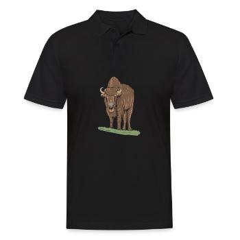 Bison I Bison Wild Cattle Motif with Buffalo and Calf - Men's Polo Shirt - black - Front - Kai (181cm)