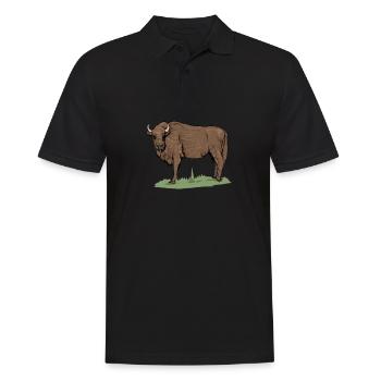 Wisent I Bison Wildrind Motiv mit Büffel und Kalb - Männer Poloshirt - Schwarz - Vorne - Kai (181cm)