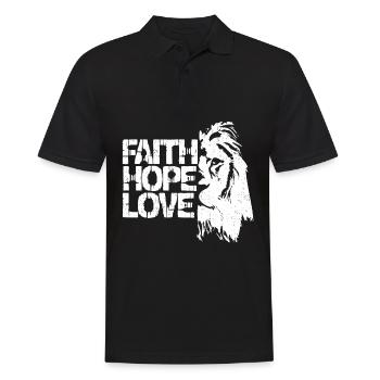 Faith Hope Love Löwe Jesus Bibel Spruch - Männer Poloshirt - Schwarz - Vorne - Kai (181cm)