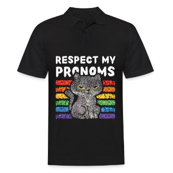 Respect my pronoms Regenbogen Lgbtq Pride Katzen - Männer Poloshirt - Schwarz - Vorne - Kai (181cm)