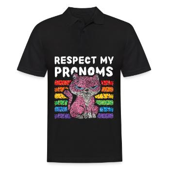 Respect my pronoms Kätzchen Gay Transgender Pride - Männer Poloshirt - Schwarz - Vorne - Kai (181cm)