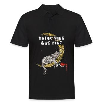 Wein Vino Weintrinker Katzenbesitzer Katze Katzen - Männer Poloshirt - Schwarz - Vorne - Kai (181cm)