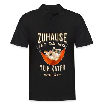 Zuhause ist da wo mein Kater schläft Schlaf-Shirt - Männer Poloshirt - Schwarz - Vorne - Kai (181cm)