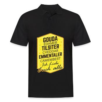 Gouda Edamer Tilsiter Chedder Ich Liebe Sie Alle - Männer Poloshirt - Schwarz - Vorne - Kai (181cm)