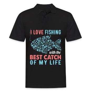 Pêche pêcheur pêche pêcheur poisson canne à pêche cadeau - Polo Homme - noir - Devant - Kai (181cm)