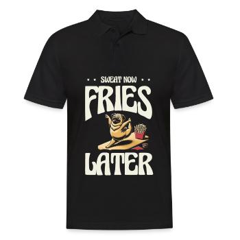 Maintenant, sueur, frites plus tard, humour fitness - Polo Homme - noir - Devant - Kai (181cm)