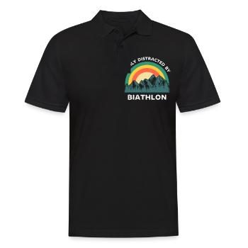 Leicht abgelenkt durch Biathlon - Männer Poloshirt - Schwarz - Vorne - Kai (181cm)