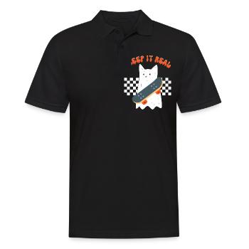 Creep it real, funny ghost cat, halloween costume - Men's Polo Shirt - black - Front - Kai (181cm)