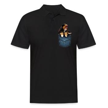 Bernese Mountain Dog puppy in breast pocket as a shirt - Men's Polo Shirt - black - Front - Kai (181cm)