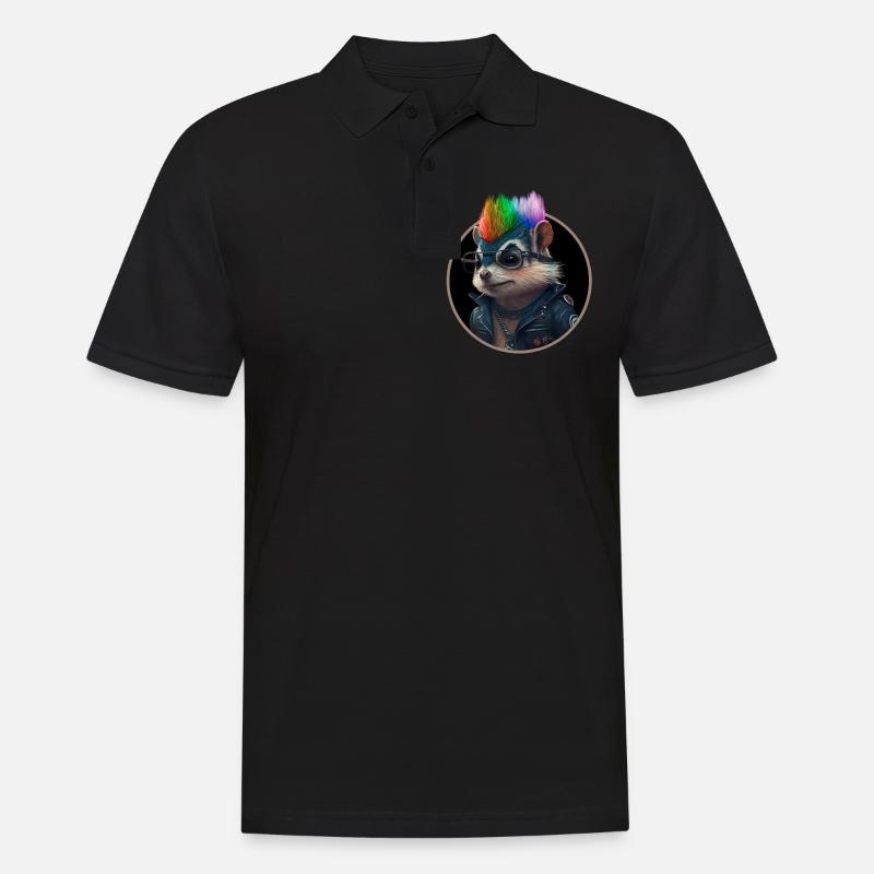 Punk Eichhörnchen mit Regenbogen Irokese Frisur - Männer Poloshirt - Schwarz
