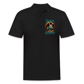 frohe Ostern Osterhase im Osterkorb Hase Easter - Männer Poloshirt - Schwarz - Vorne - Kai (181cm)
