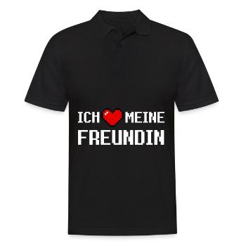 Ich Liebe Meine Freundin Rotes Pixel Herz Pixelart - Männer Poloshirt - Schwarz - Vorne - Kai (181cm)