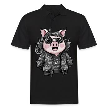 Cochon kawaii avec tenue de dragon cool - Polo Homme - noir - Devant - Kai (181cm)