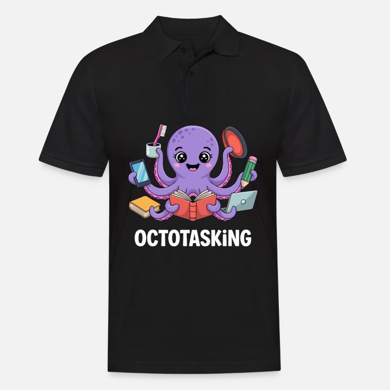 Octotasking Krake im Multitasking Modus - Männer Poloshirt - Schwarz