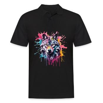 Cooler bunter Wolf in Aquarellfarben. Illustration - Männer Poloshirt - Schwarz - Vorne - Kai (181cm)