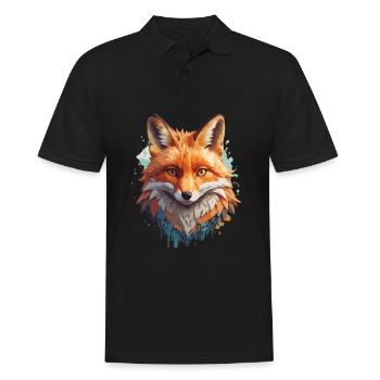 renard dessin animé portrait cool coloré - Polo Homme - noir - Devant - Kai (181cm)