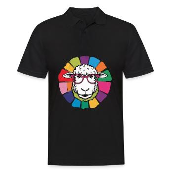 Schaf mit Brille süß in buntem und coolem Design - Männer Poloshirt - Schwarz - Vorne - Kai (181cm)
