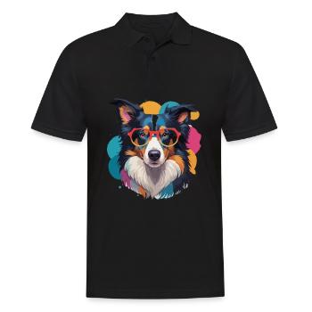 Border Collie Hag avec des lunettes colorées - Polo Homme - noir - Devant - Kai (181cm)
